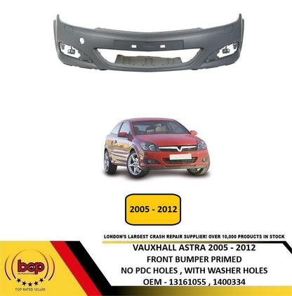 VAUXHALL ASTRA H 2005 - 2012 FRONT BUMPER PRIMED WITH WASHER HOLES NO PDC HOLES