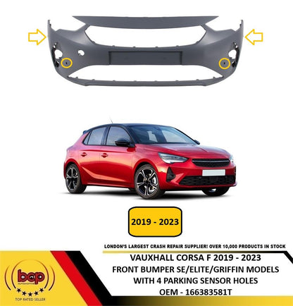 VAUXHALL CORSA 2019 - 2023 FRONT BUMPER PRIMED WITH 4 PDC HOLES NEW 166383581T