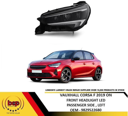VAUXHALL CORSA F 2019 ONWARDS FRONT HEADLIGHT FULL LED PASSENGER SIDE LEFT BLACK