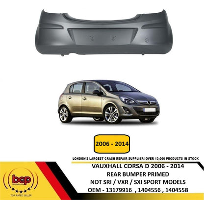 VAUXHALL CORSA D 2006 - 2014 REAR BUMPER 5 DOOR ONLY PRIMED NEW NOT SXI SRI