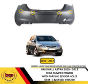 VAUXHALL ASTRA J 5DOOR 2009-2012 REAR BUMPER NEW PRIMED WITH 4 SENSOR HOLES