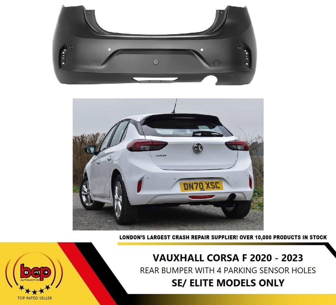 VAUXHALL CORSA F REAR BUMPER 2020 - 2023 WITH 4 PARKING SENSOR HOLES
