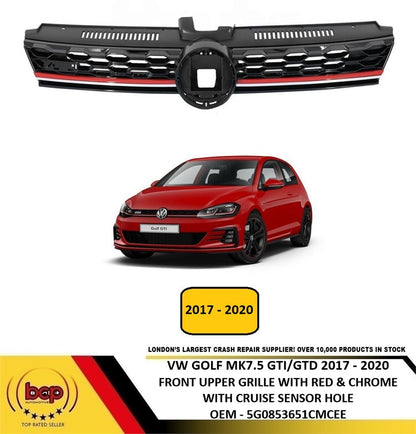 VW GOLF MK7.5 GTI GTD 2017 -2020 FRONT RADIATOR GRILLE WITH RED AND CHROME TRIMS