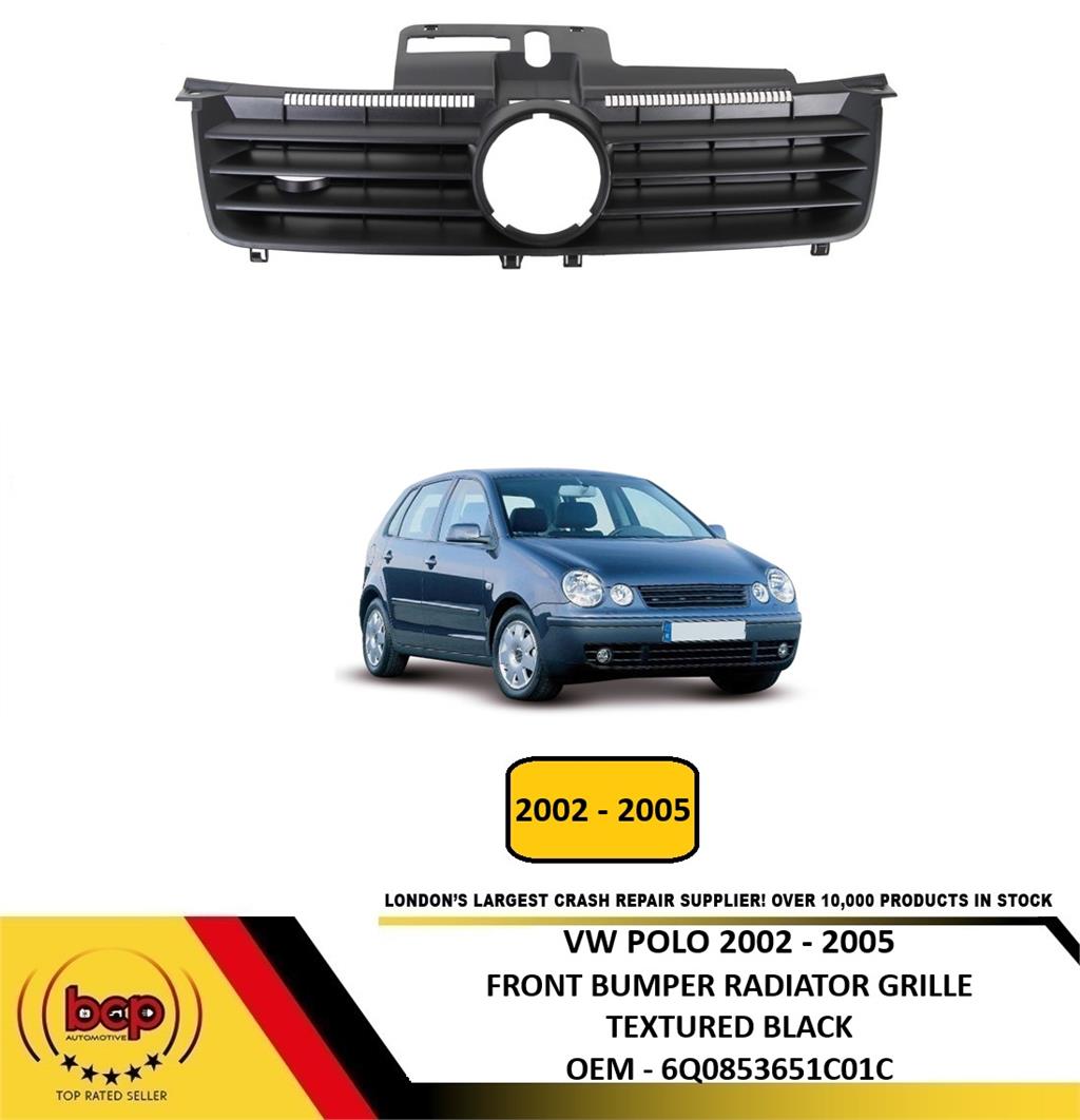 VW POLO 2002 – 2005 FRONT BUMPER RADIATOR GRILLE TEXTURED BLACK NEW