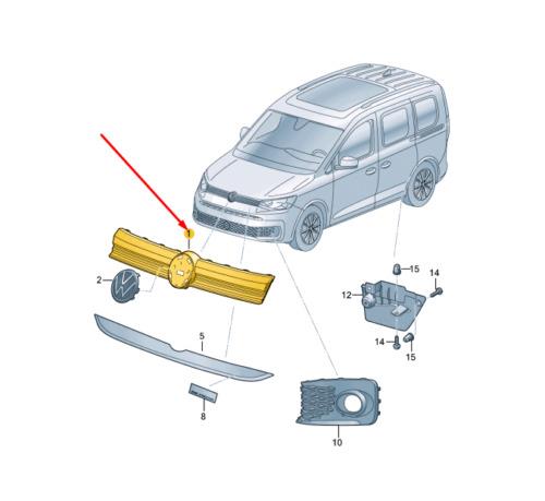 VW CADDY 2021 ON GRILLE RADIATOR BADGE HOLDER GLOSS BLACK 2K7853651041