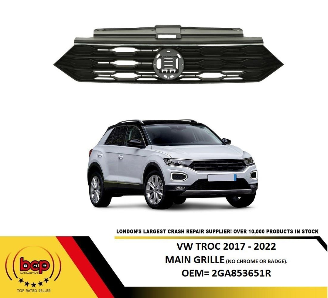 VW TROC 2017 - 2022 FRONT GRILLE BUMPER UPPER MAIN RADIAOTR GRILLE NO BADGE