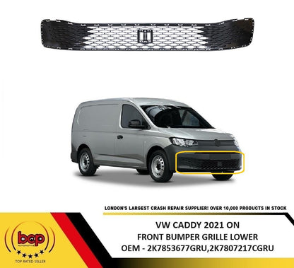 VOLKSWAGEN CADDY 2021 ON FRONT BUMPER CENTRE GRILLE LOWER WITH RADAR HOLE PRIMED