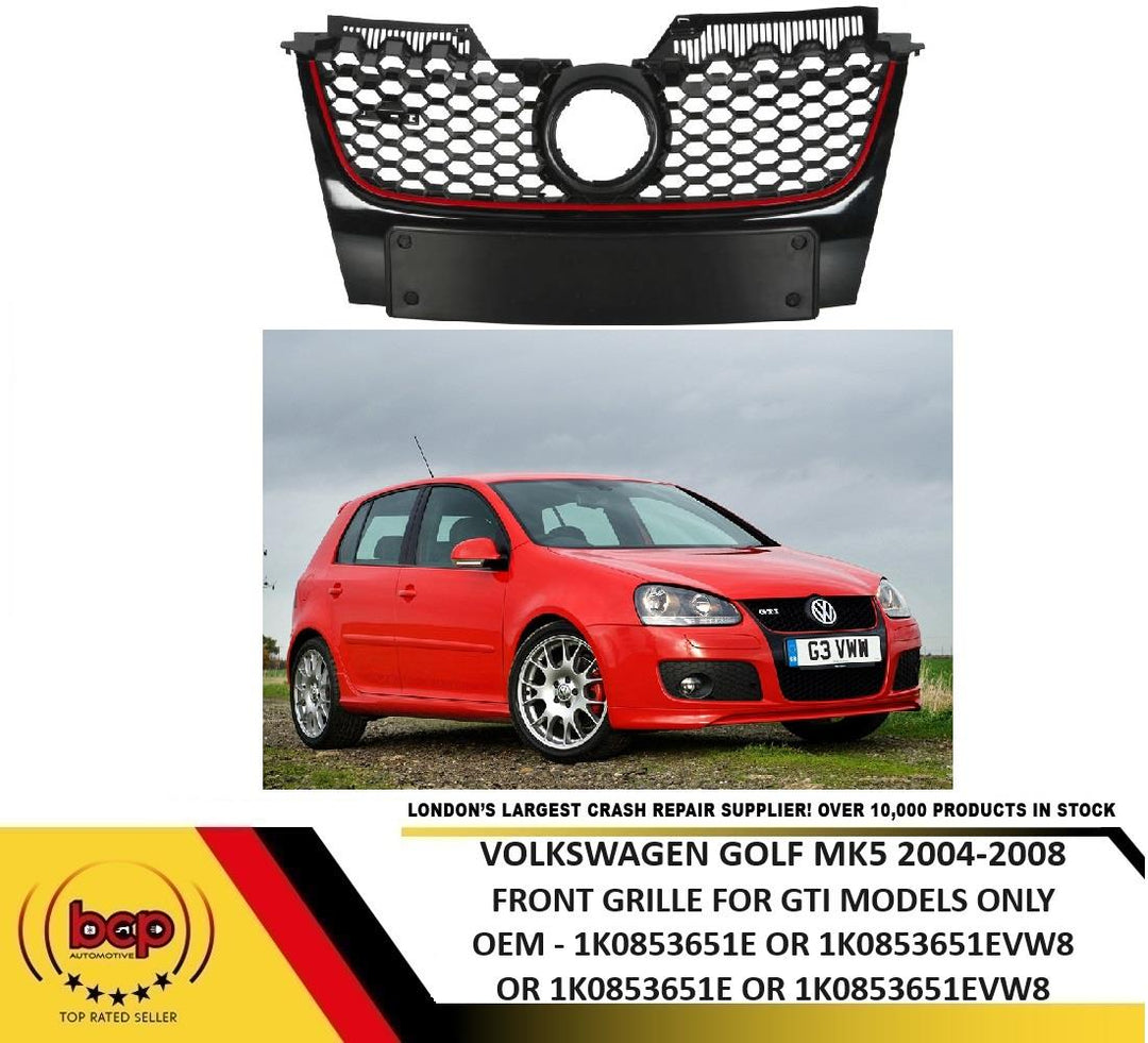 VW GOLF MK5 2004 – 2008 FRONT GRILLE GTI MODELS WITH RED TRIM NO BADGE