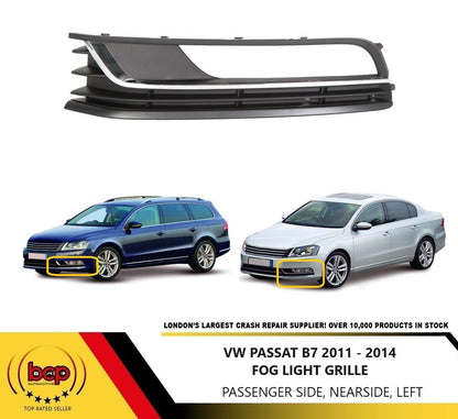 VW PASSAT 2011 - 2014  FRONT BUMPER FOG LIGHT GRILLE WITH CHROME LEFT PASSENGERS