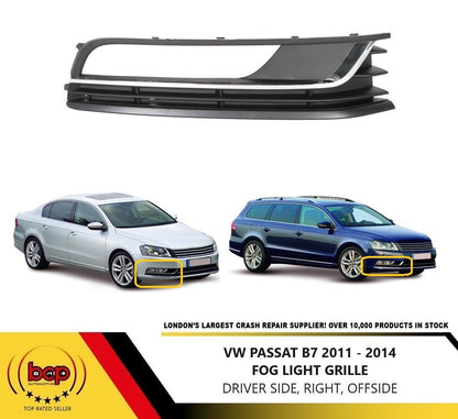VW PASSAT 2011 - 2014  FRONT BUMPER FOG LIGHT GRILLE WITH CHROME DRIVERS RIGHT