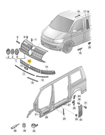 VW TRANSPORTER T6 2015 – 2020 FRONT BUMPER LOWER GRILLE RADAR HOLE TO TAKE CHROME