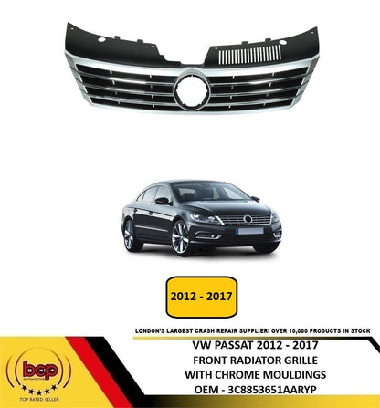 VW PASSAT CC 2012 -2017 FRONT MAIN RADITOR GRILLE WITH CHROME TRIMS NO BADGE