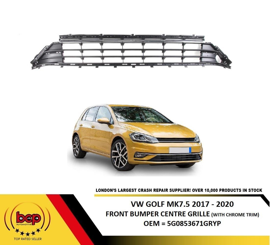 VW GOLF MK 7.5 2017 - 2020 FRONT BUMPER LOWER GRILLE WITH CHROME TRIM