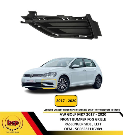 VW GOLF MK7.5 2017 – 2020 FRONT BUMPER FOG GRILLE BLACK PASSENGER SIDE LEFT