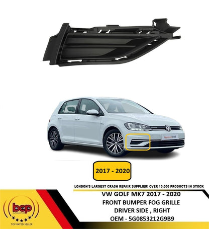 VW GOLF MK7.5 2017 – 2020  FRONT BUMPER FOG GRILLE BLACK DRIVER SIDE RIGHT