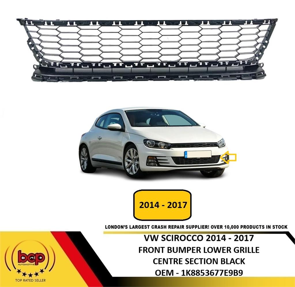 VOLKSWAGEN SCIROCCO 2014 – 2017 FRONT BUMPER LOWER GRILLE CENTRE SECTION BLACK