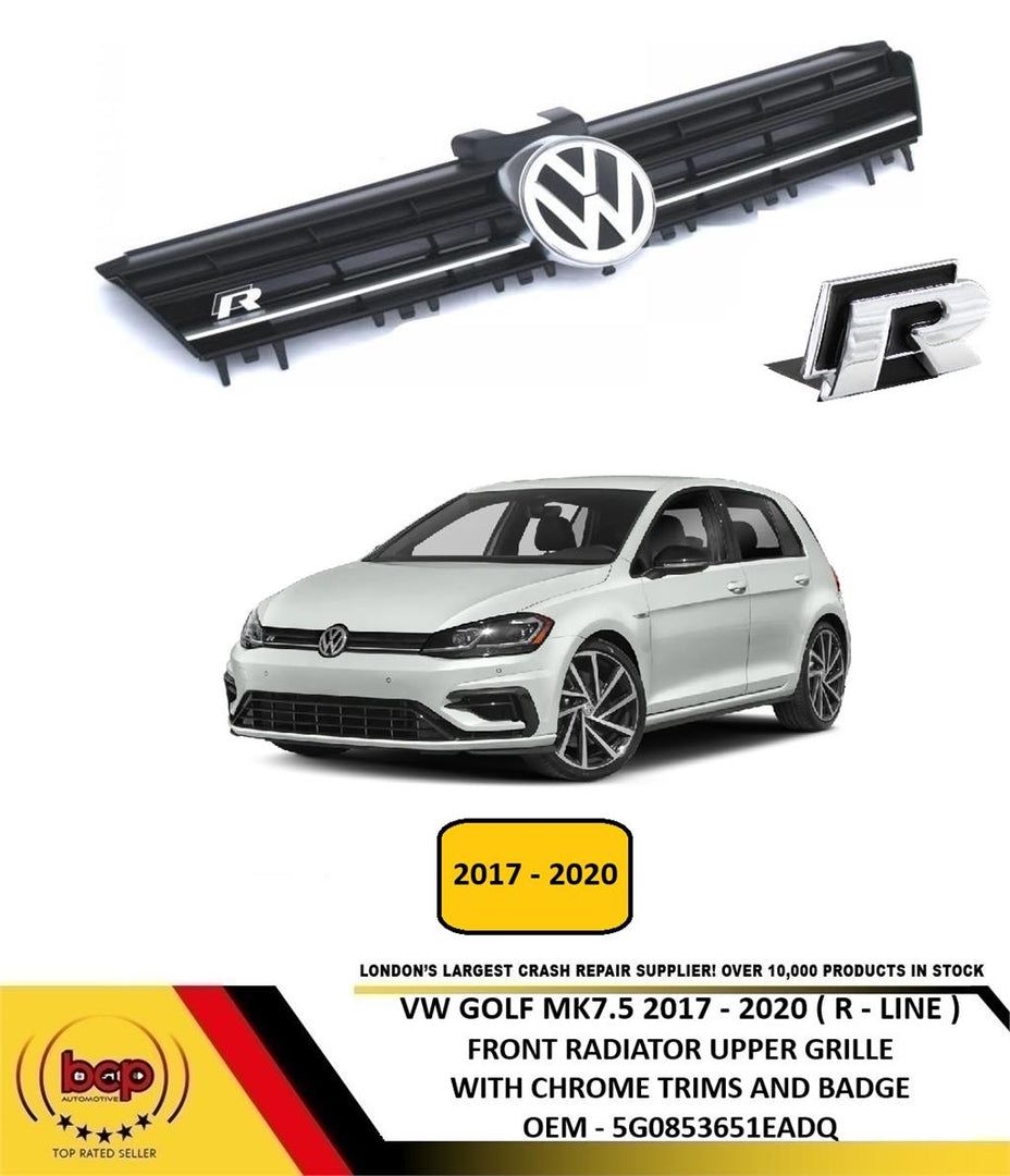 VW GOLF R MK7.5 2017-2020 FRONT RADIATOR GRILLE WITH BADGE AND CHROME R LINE