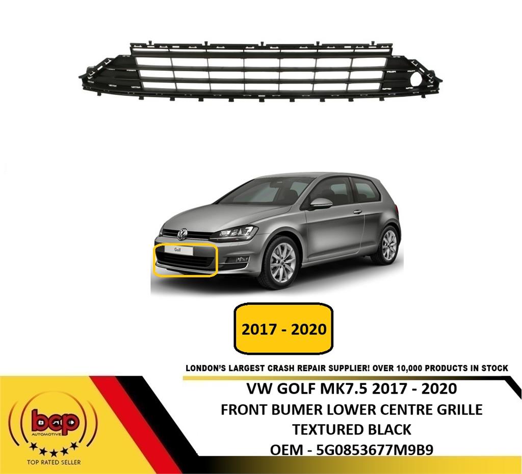 VW GOLF MK7.5 2017 – 2020 FRONT BUMPER LOWER CENTRE GRILLE TEXTURED BLACK NEW