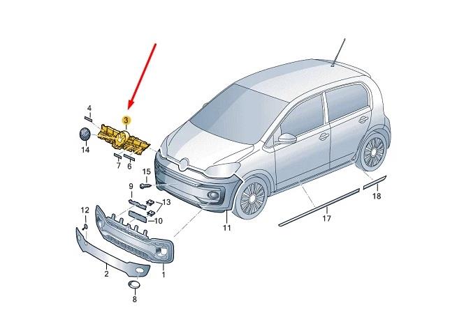 VW UP 2016 - 2023 FRONT BUMPER UPPER GRILLE BADGE HOLDER WITHOUT CHROME TRIMS