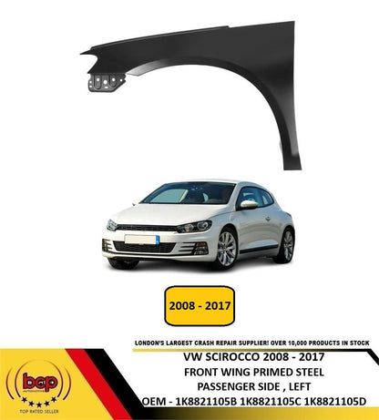 VW SCIROCCO 2008 - 2017 FRONT WING LEFT PASSENGERS NEW INSURANCE APPROVED PRIMED