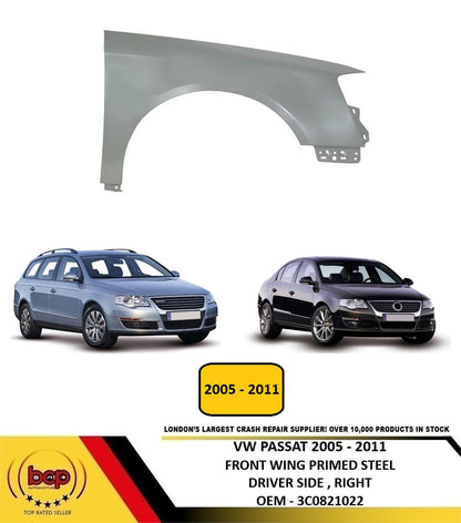 VOLKSWAGEN PASSAT B6 2005 - 2011 FRONT WING FENDER PRIMED STEEL DRIVER RIGHT
