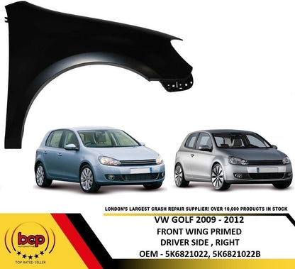 VOLKSWAGEN GOLF MK6 2008 - 2013 FRONT WING DRIVER SIDE RIGHT OFFSIDE PRIMED
