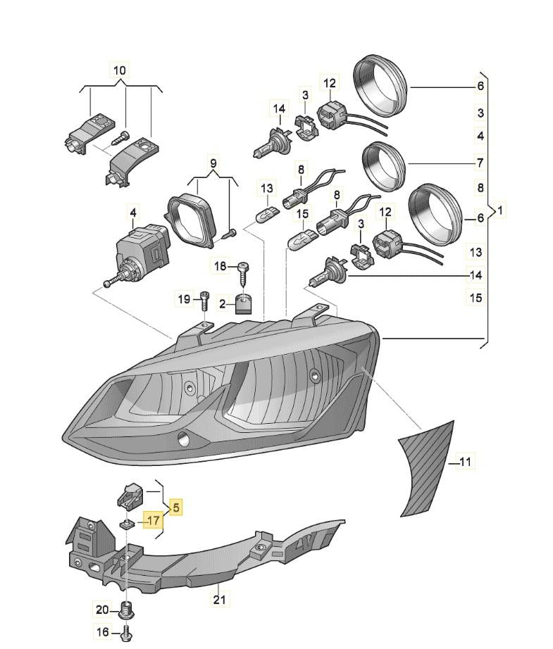 VW POLO 2000 - 2018 HEADLIGHT MOUNTING CLIP BRACKET REPAIR KIT LEFT OR RIGHT NEW