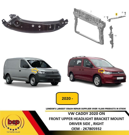 VW CADDY 2020 ON FRONT PANEL MOUNT UPPER HEADLIGHT BRACKET DRIVER RIGHT NEW 2K7805932