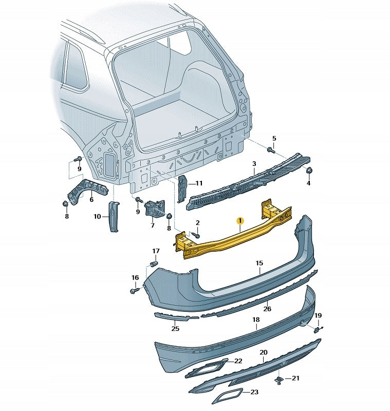 VW TIGUAN 2020 - 2024 REAR BUMPER REINFORCER IMPACT CRASH BAR STEEL 5NA807305A