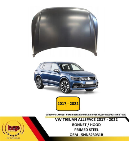 VW TIGUAN ALLSPACE 2017 - 2022 BONNET HOOD PANEL PRIMED STEEL NEW 5NN823031B