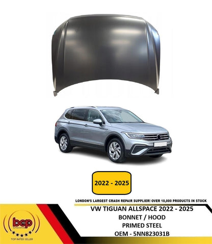 VW TIGUAN ALLSPACE 2022 - 2025 BONNET HOOD PANEL PRIMED STEEL NEW 5NN823031B