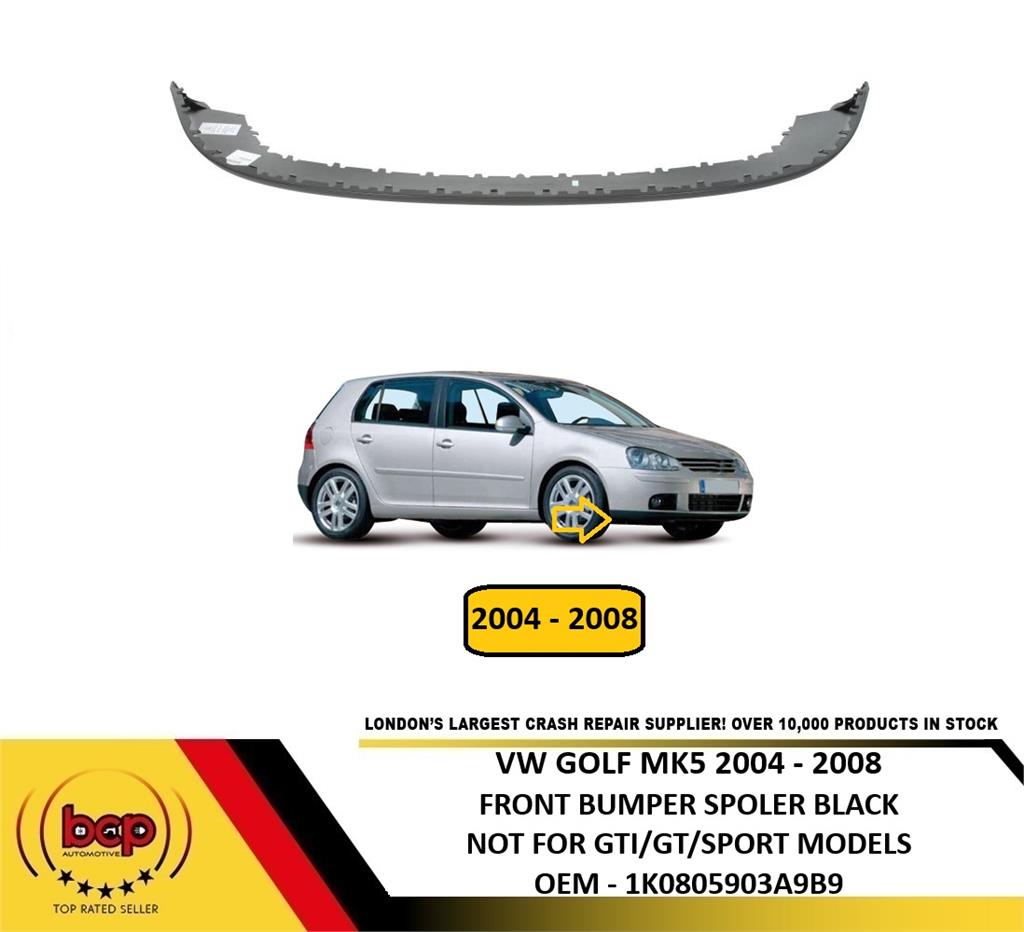 VW GOLF MK5 2004 – 2008 FRONT BUMPER LOWER SPOILER BLACK NOT GTI GT SPORT OR R