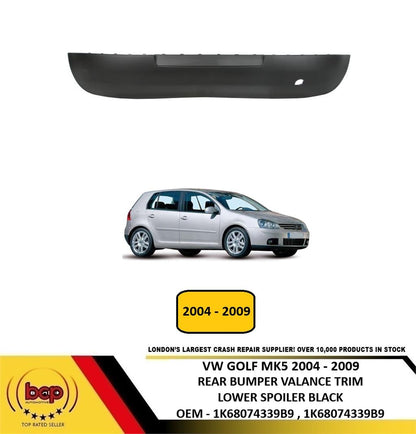 VW GOLF MK5 2004 - 2009 REAR BUMPER LOWER SPOILER VALANCE TRIM TEXTURED BLACK