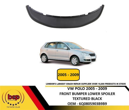 VW POLO 2005 – 2009 FRONT BUMPER LOWER SPOILER TEXTURED BLACK NEW 6Q0805903B9B9