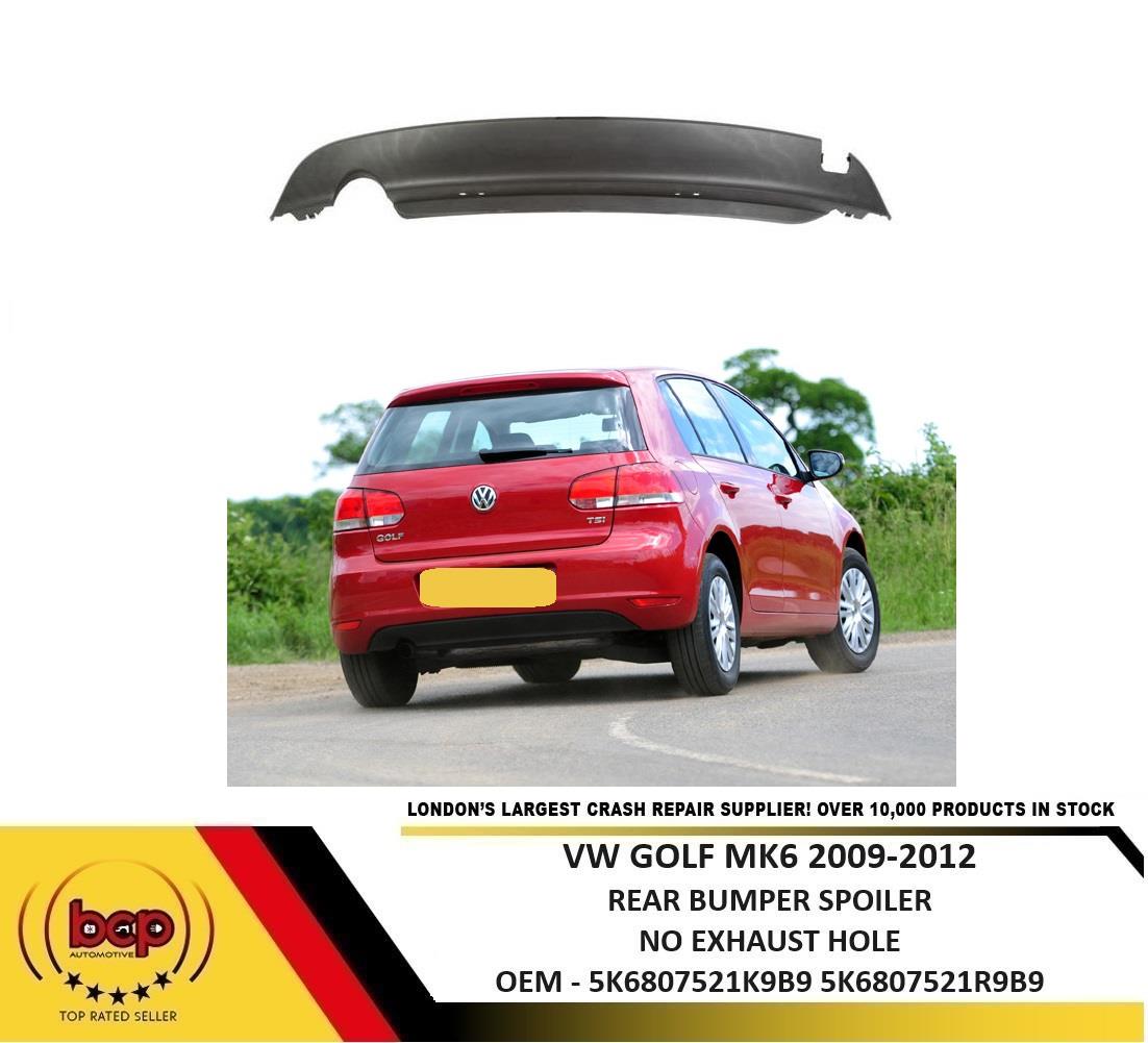 VW GOLF MK6 2009 - 2012 REAR BUMPER SPOILER SINGLE EXHAUST HOLE NOT GTI OR R