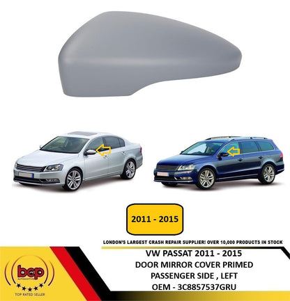 VW PASSAT 2011 - 2015 DOOR MIRROR COVER PRIMED PASSENGER SIDE LEFT 3C8857537GRU