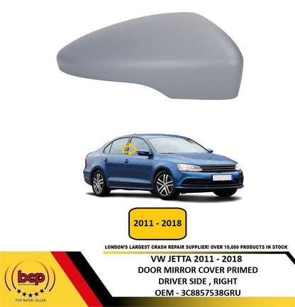 VW JETTA 2011 - 2018 DOOR MIRROR COVER PRIMED DRIVER SIDE RIGHT 3C8857538GRU