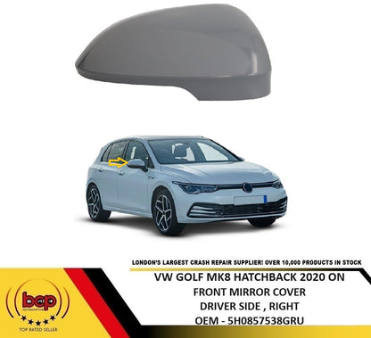VOLKSWAGEN GOLF MK8 2020 ON FRONT MIRROR COVER CAP PRIMED RIGHT DRIVERS