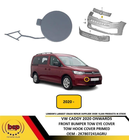 VW CADDY 2020 ON FRONT BUMPER TOW EYE HOOK COVER PRIMED 2K7807241AGRU