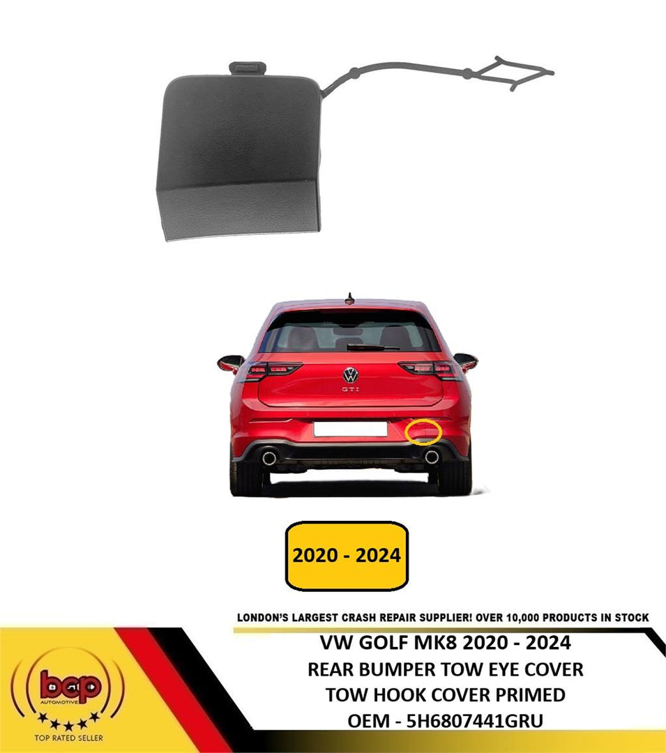 VW GOLF MK8 2020 - 2024 REAR BUMPER TOW EYE COVER PRIMED OEM PART 5H6807441GRU