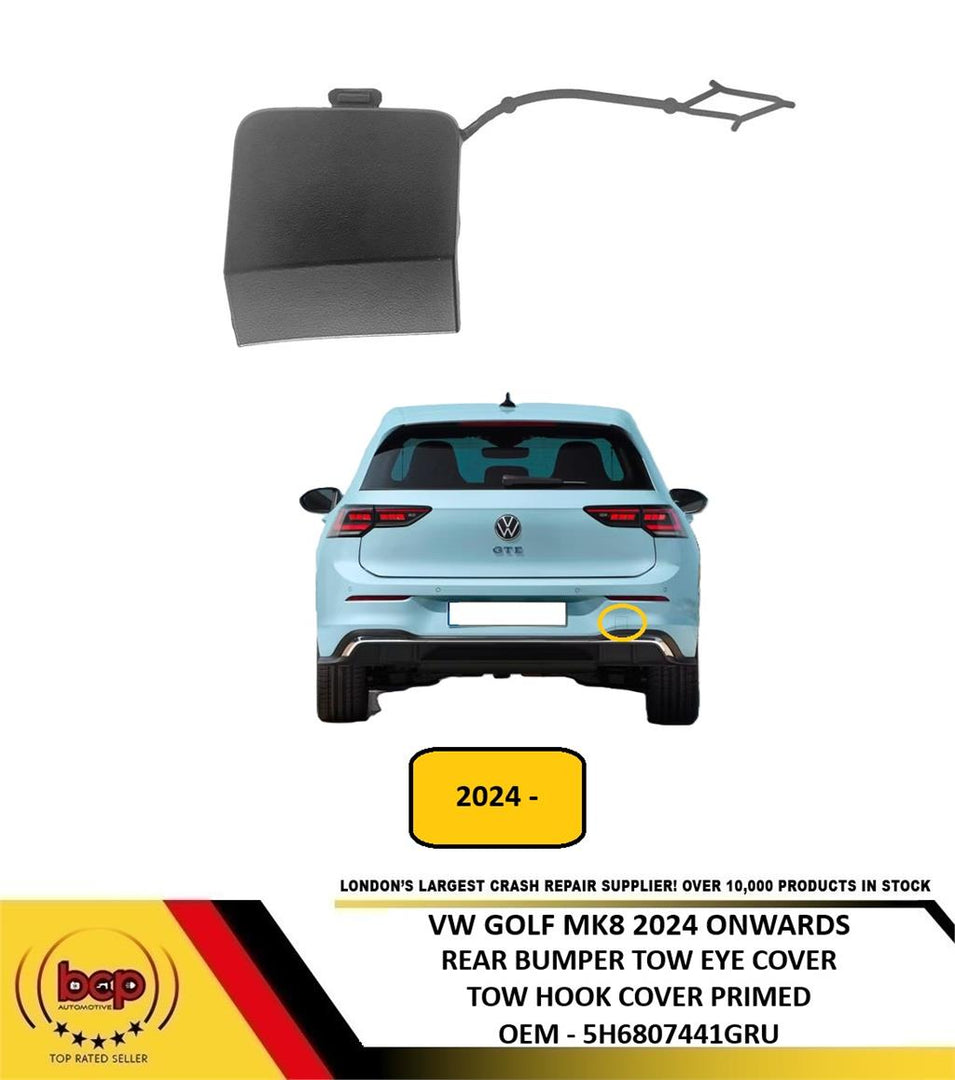 VW GOLF MK8 2024 ON REAR BUMPER TOW EYE COVER PRIMED OEM PART 5H6807441GRU