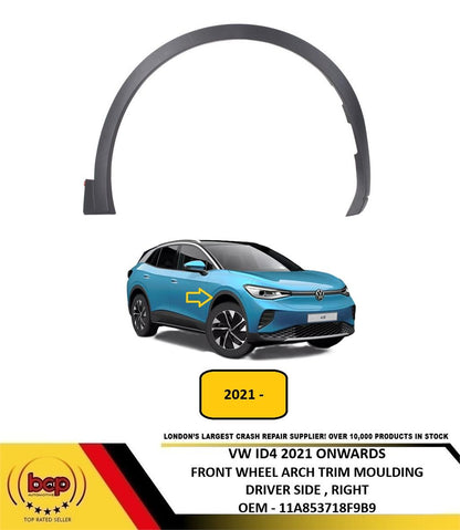 VW ID4 2021 ON FRONT WHEEL ARCH TRIM MOULDING BLACK DRIVER RIGHT 11A853718F9B9