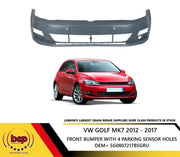VW GOLF MK7 2012 - 2016 FRONT BUMPER PRIMED WITH PARKING SENSOR  NO WASHER JET