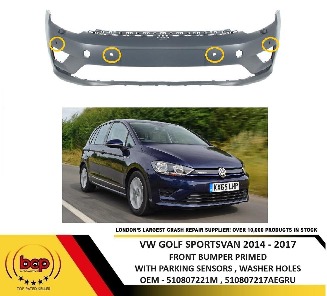VW GOLF SV 2014 – 2017 FRONT BUMPER PRIMED WITH PARKING SENSORS 510807221M