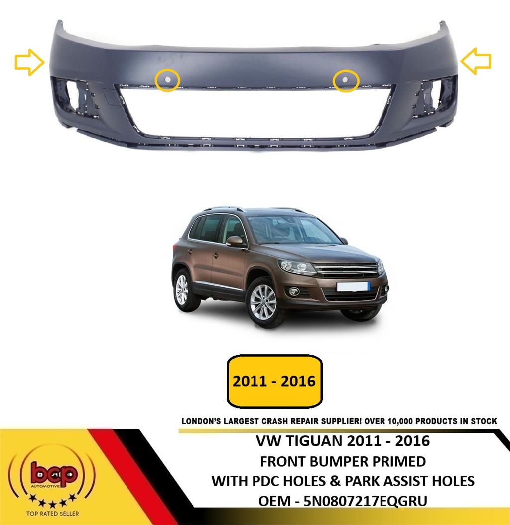 VOLKSWAGEN TIGUAN 2011 - 2016 FRONT BUMPER PRIMED WITH 4 PARKING SENSOR HOLES