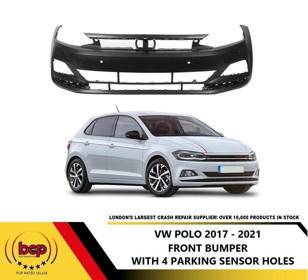 VW POLO 2017 - 2021 FRONT BUMPER WITH 4 PARKING SENSOR HOLES PRIMED