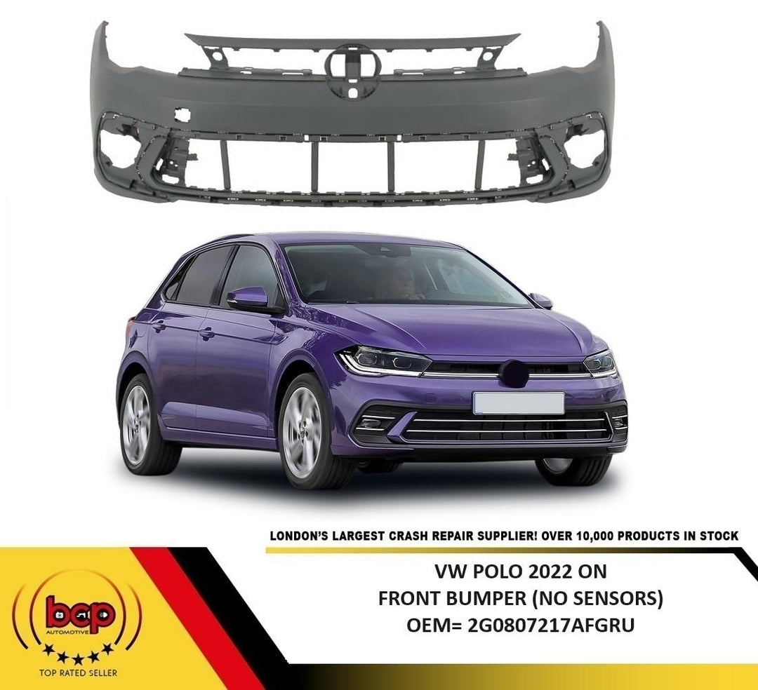 VW POLO 2022 ONWARDS  FRONT BUMPER PRIMED NO PARKING SENSORS  NOT R LINE MODELS