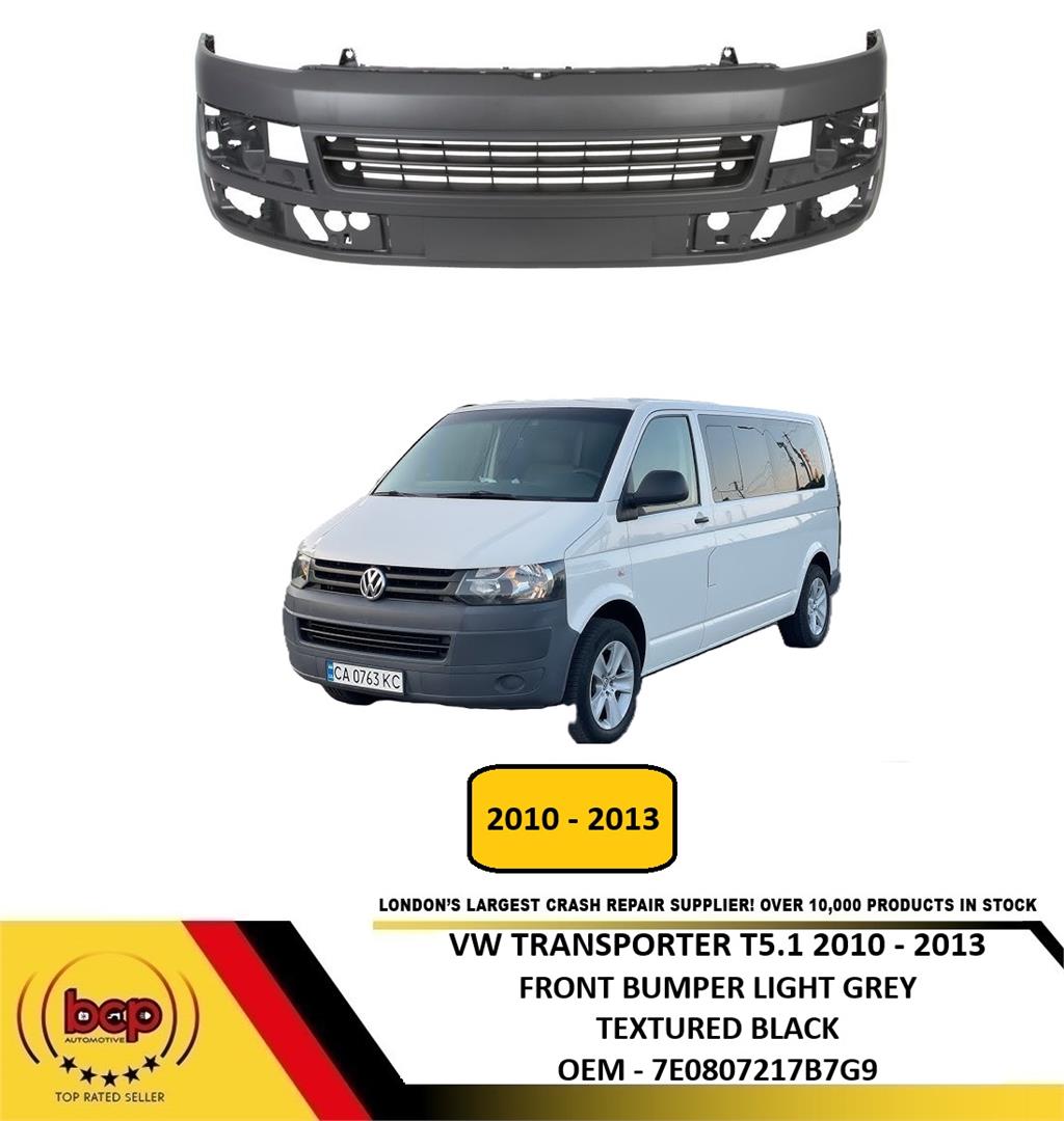 VW TRANSPORTER T5.1 T6 2010 - 2015 FRONT BUMPER TEXTURED LIGHT GREY NO PDC HOLES