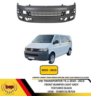 VW TRANSPORTER T5.1 T6 2010 - 2015 FRONT BUMPER TEXTURED LIGHT GREY NO PDC HOLES