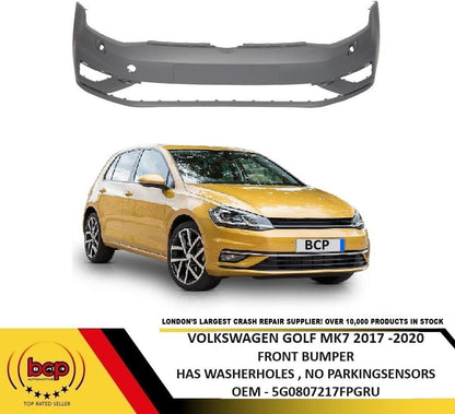 VOLKSWAGEN GOLF MK7 2017 – 2020 FRONT BUMPER WITH WASHER HOLES ONLY NOT GTI OR R